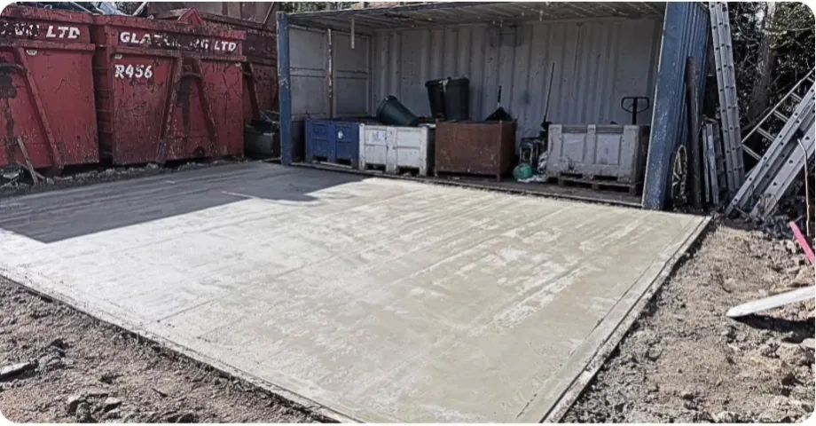 Finished concrete base at a scrap metal yard in Essex